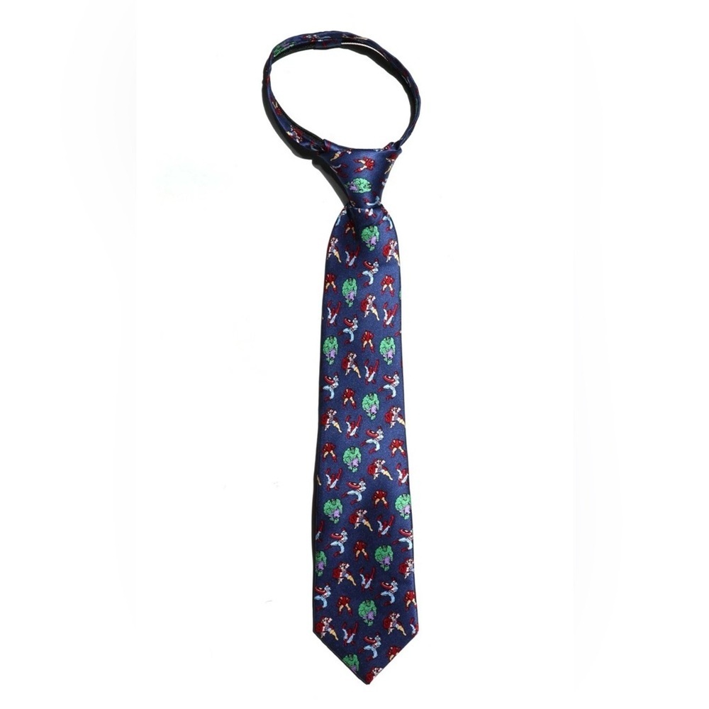 NWT Marvel Comics Avengers Heroes Boys Neck Tie 100% Silk Easy Adjustable Zip On